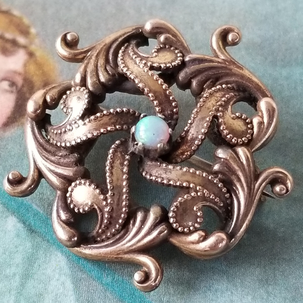 relisted -Antique 1800s opal pin Victorian gold tone - Picture 1 of 11